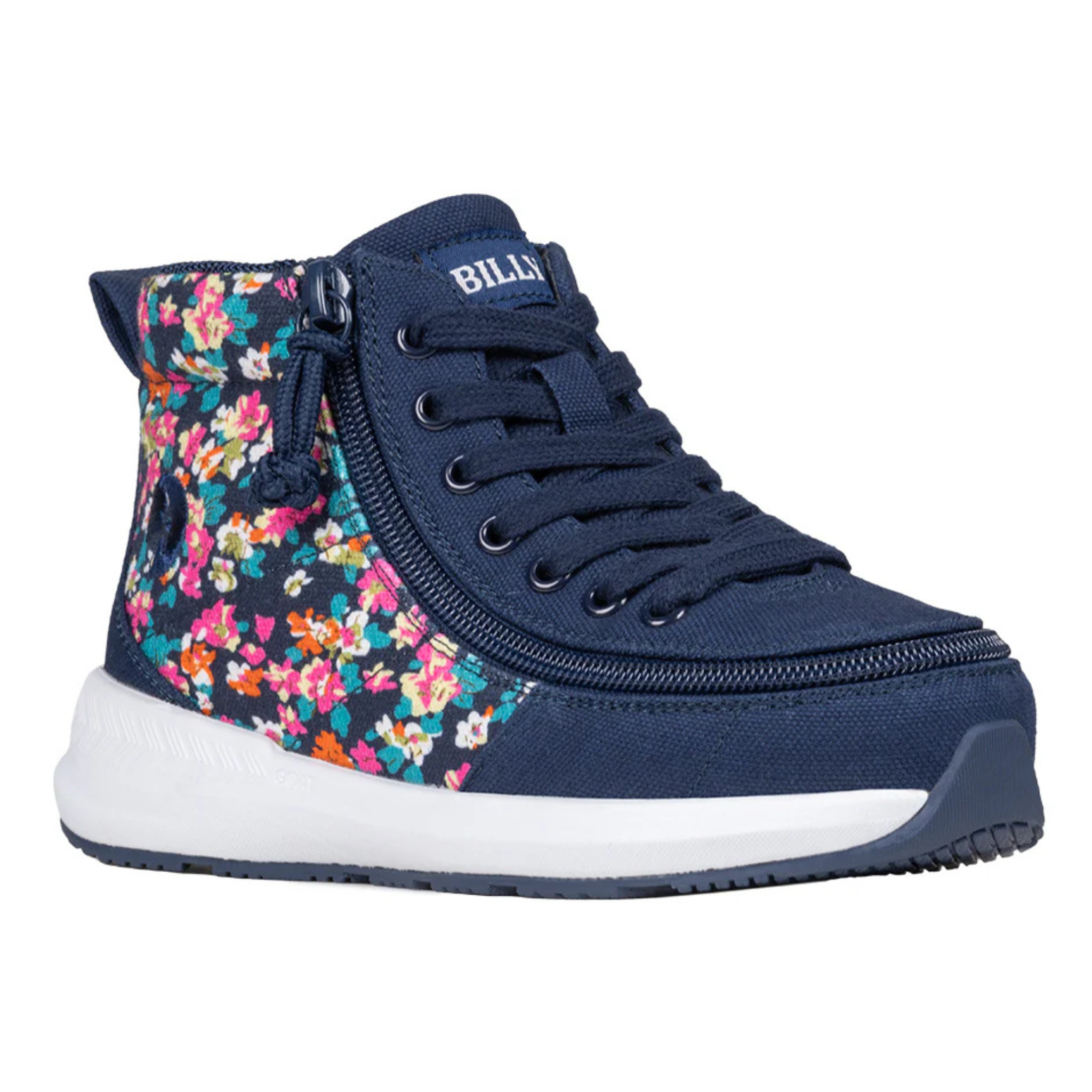Billy Footwear (Toddlers) - High Top Goat Navy Floral Shoes