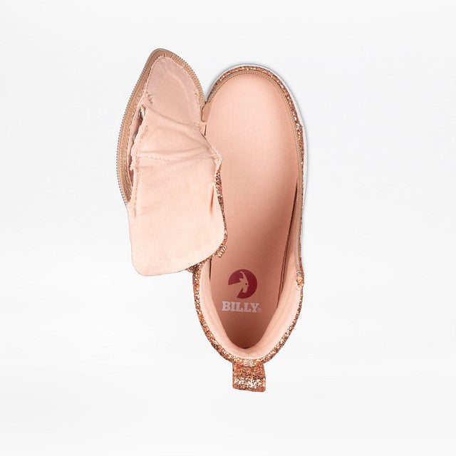 Billy Footwear (Kids) - High Top Rose Gold Glitz CS Canvas Shoes