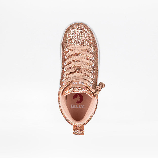 Billy Footwear (Kids) - High Top Rose Gold Glitz CS Canvas Shoes