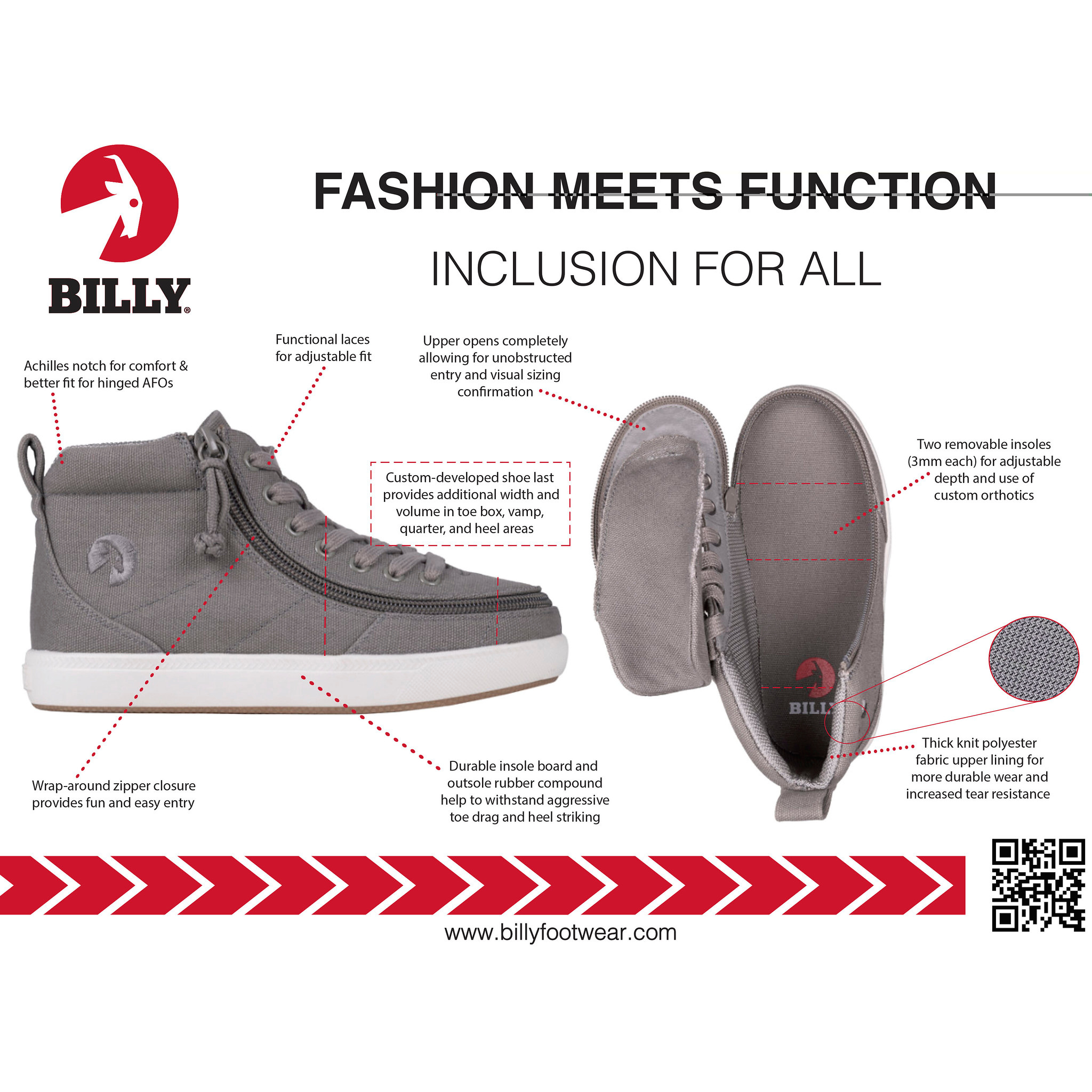 Billy Footwear (Kids) DR II Fit - High Top Red Canvas Shoes