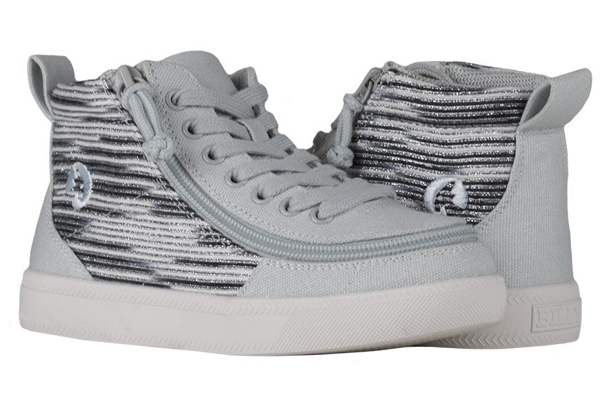 Billy Footwear (Kids) WDR Fit - High Top Silver Streak Canvas Shoes