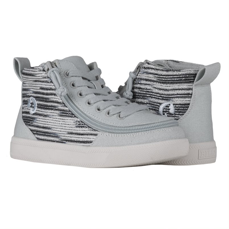 Billy Footwear (Kids) MDR Fit - High Top Silver Streak Canvas Shoes - CLEARANCE