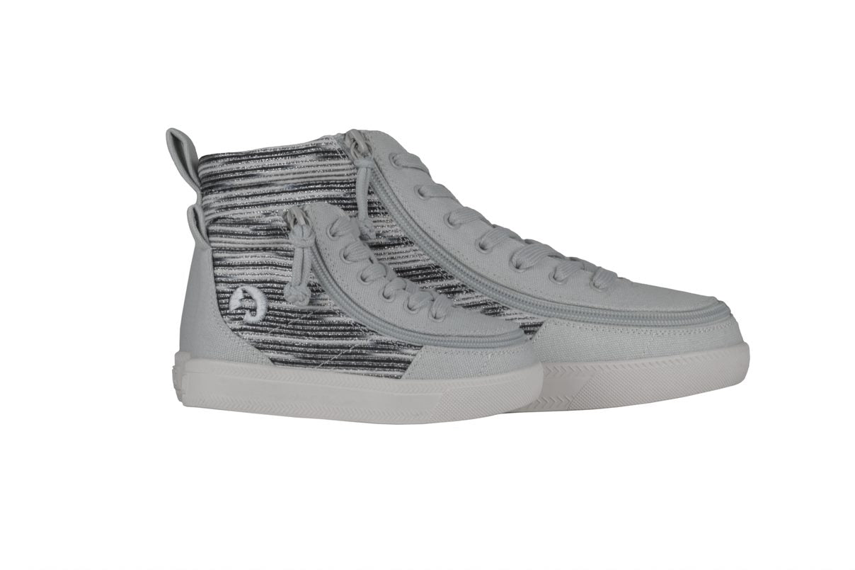 Billy Footwear (Kids) WDR Fit - High Top Silver Streak Canvas Shoes