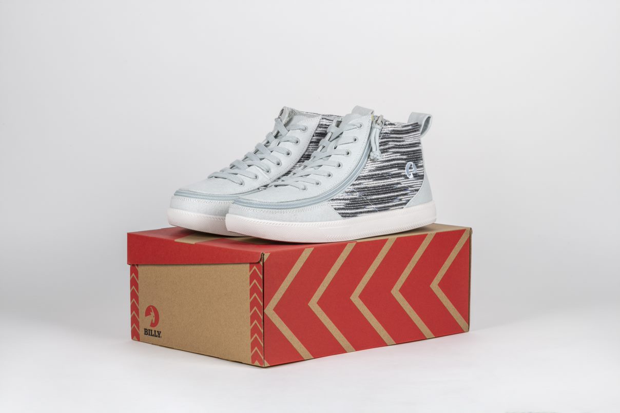 Billy Footwear (Kids) WDR Fit - High Top Silver Streak Canvas Shoes