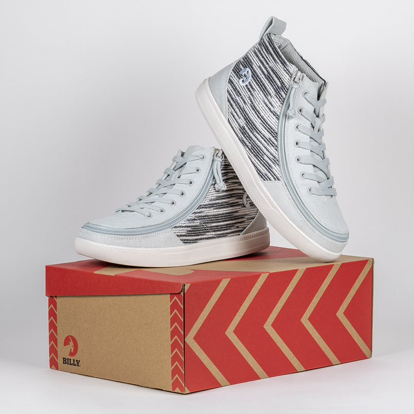 Billy Footwear (Kids) WDR Fit - High Top Silver Streak Canvas Shoes