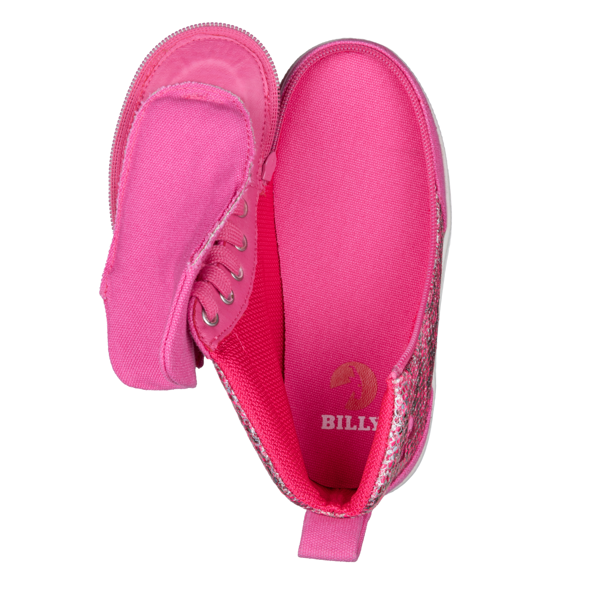 Billy Footwear (Kids) - High Top D|R Fuchsia Snake Canvas Shoes