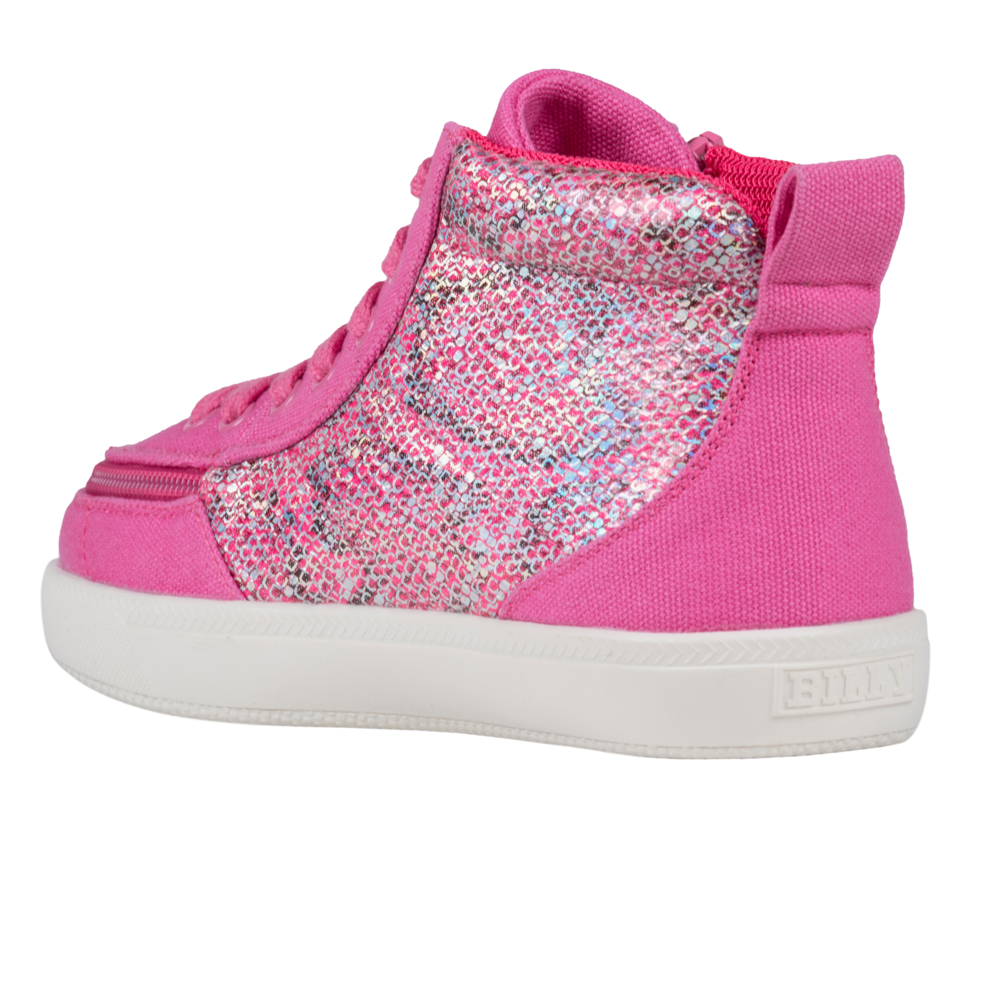 Billy Footwear (Kids) - High Top D|R Fuchsia Snake Canvas Shoes