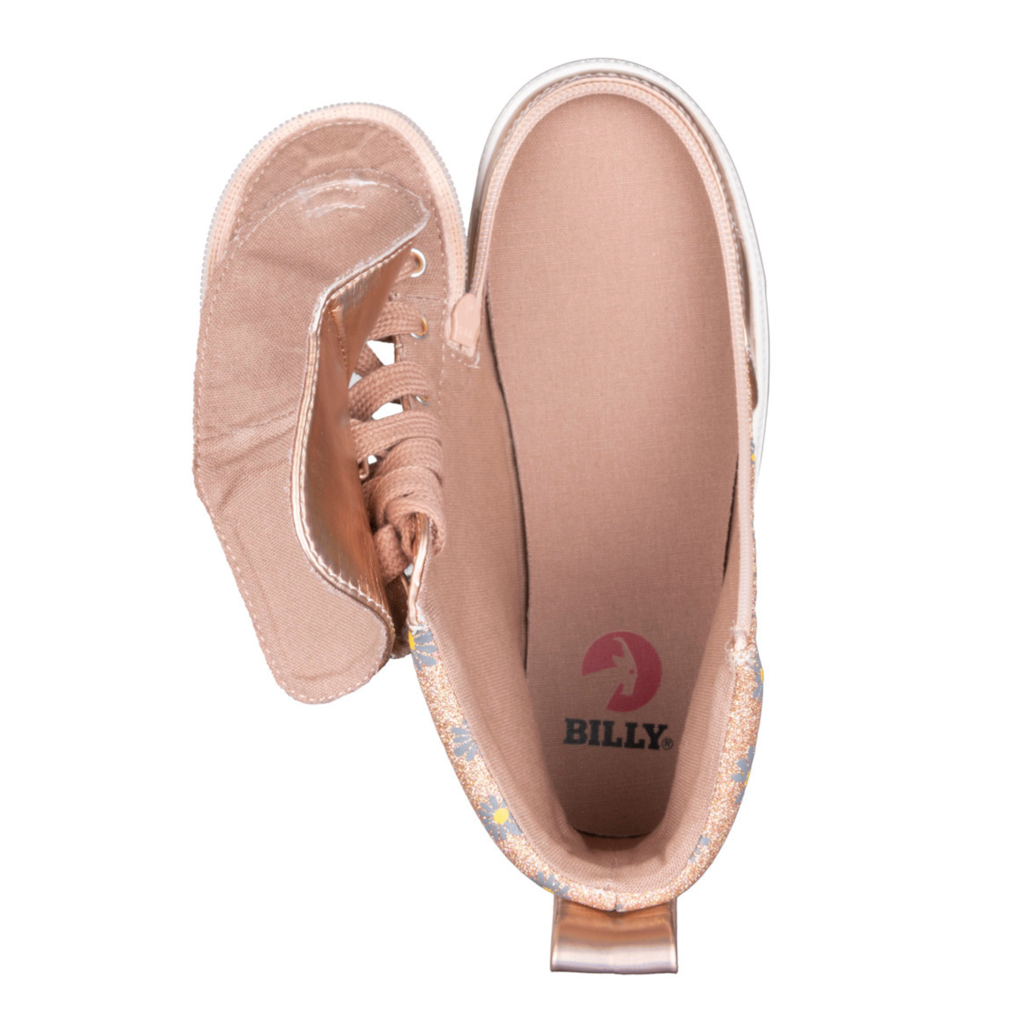 Billy Footwear (Toddlers) - High Top Rose Gold Daisy Faux Leather Shoes Clearance