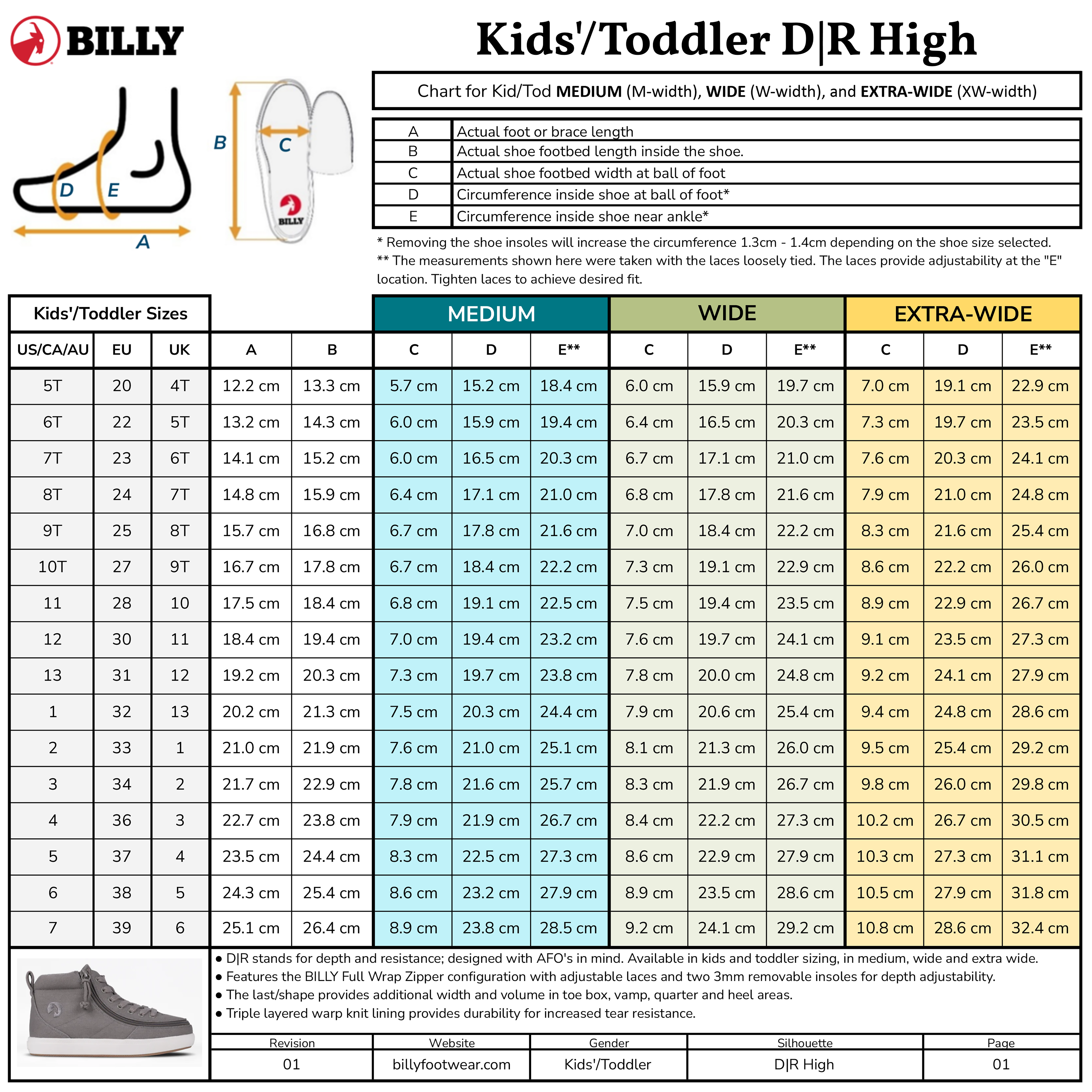 Billy Footwear (Kids) DR II Fit - Black Leather High Top Shoes