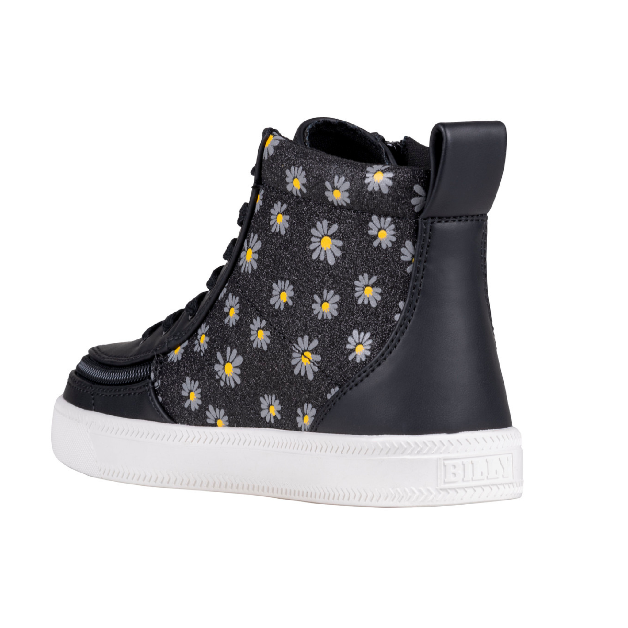 Billy Footwear (Kids) - High Top Black Daisy Faux Leather Shoes