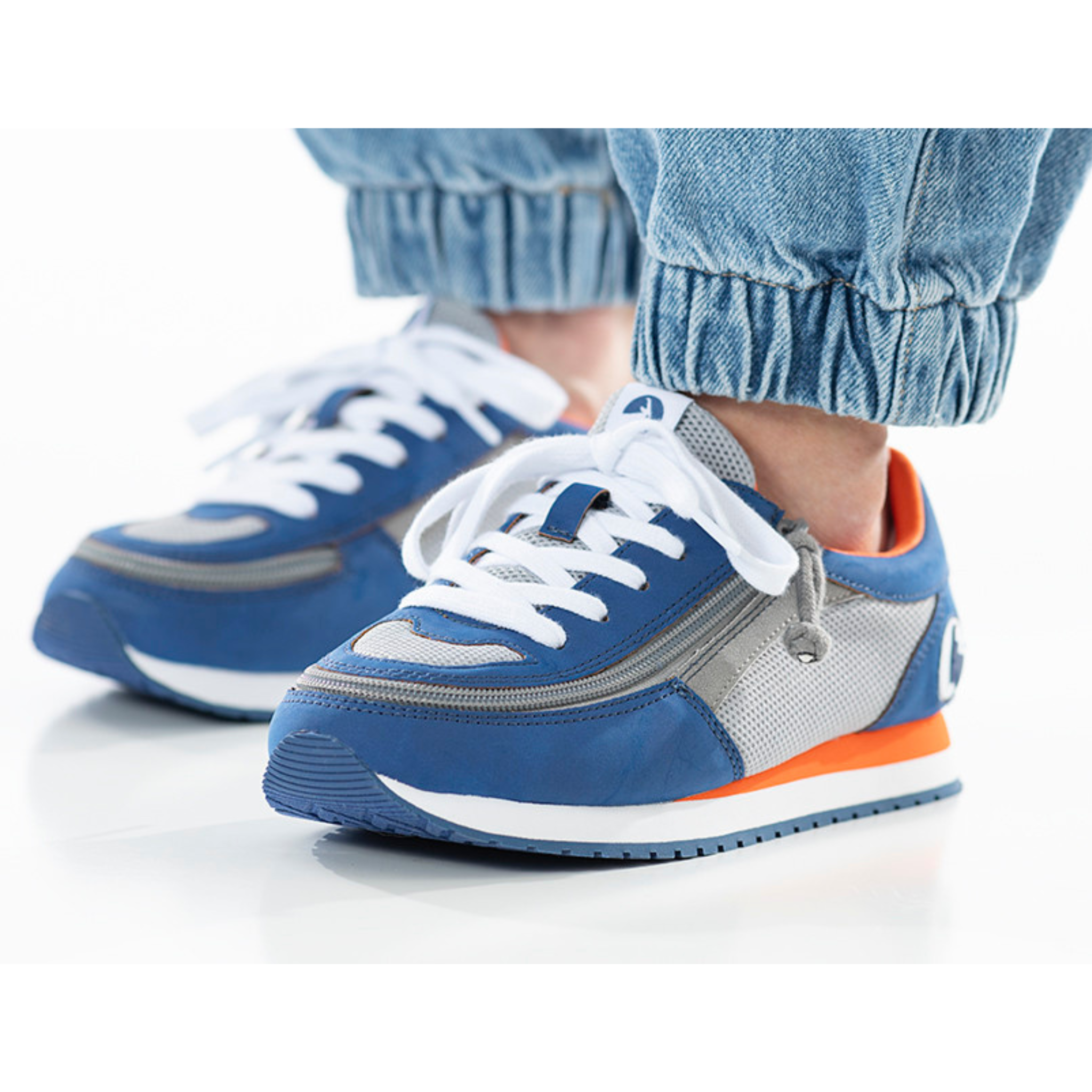 Billy Footwear (Kids) - Navy / Orange Faux Suede Trainers