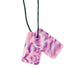 silicone dog tag style necklace. Black chord and pink camo design on the tags