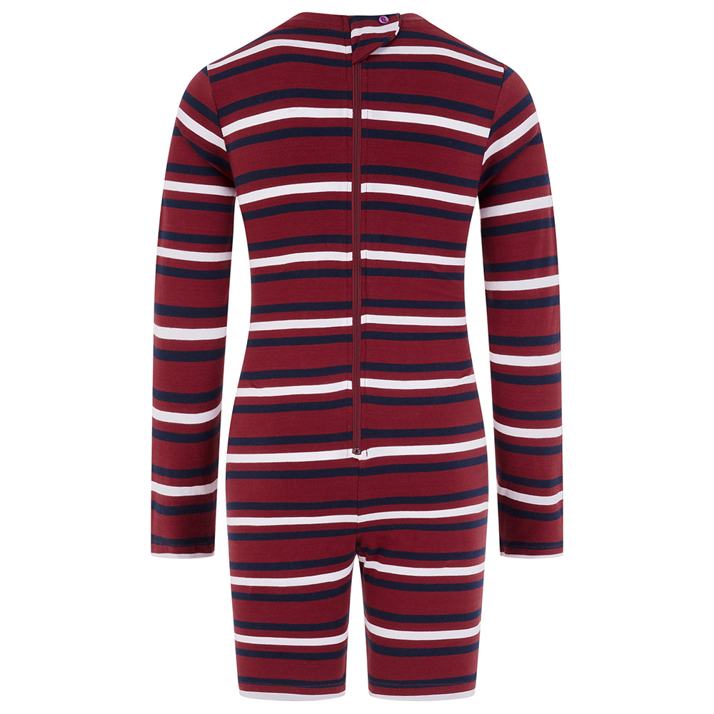 KayCey® Signature Stripes Long Sleeve Knee Length Zip Back Jumpsuit