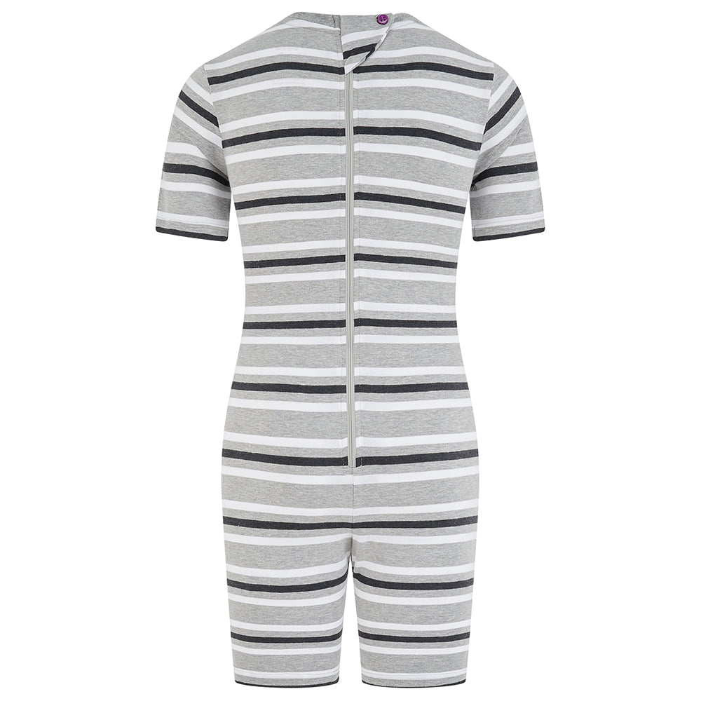 KayCey® Signature Stripes Short Sleeve Knee Length Zip Back Jumpsuit