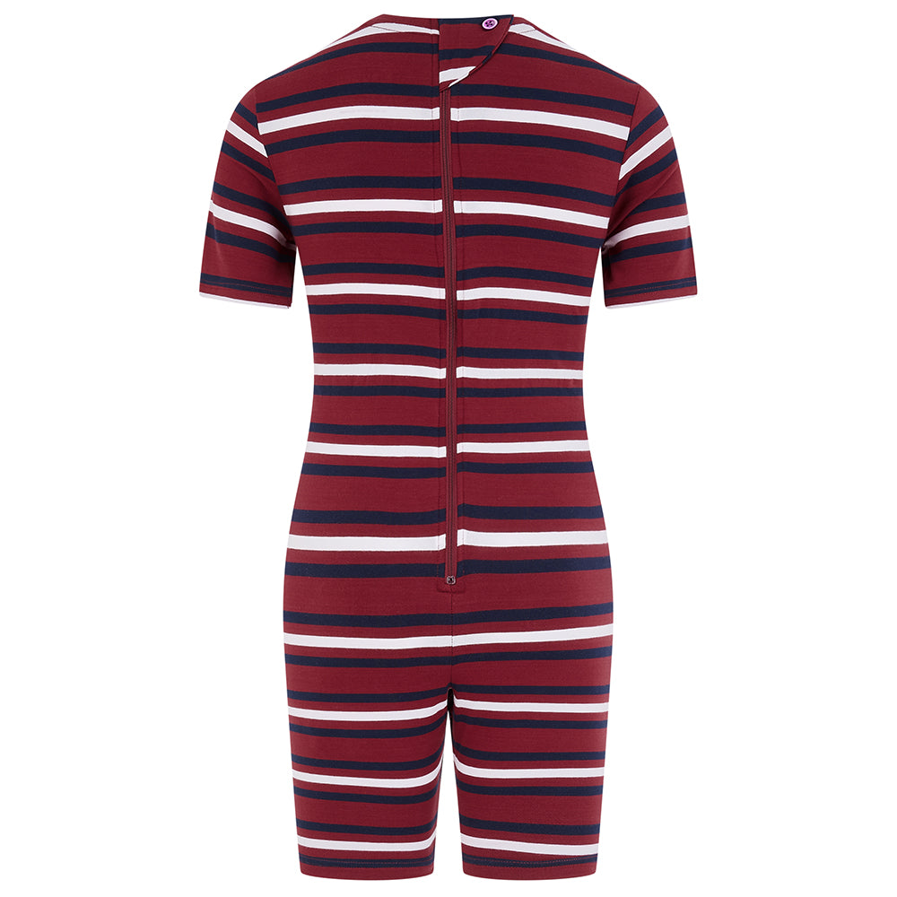 KayCey® Signature Stripes Short Sleeve Knee Length Zip Back Jumpsuit