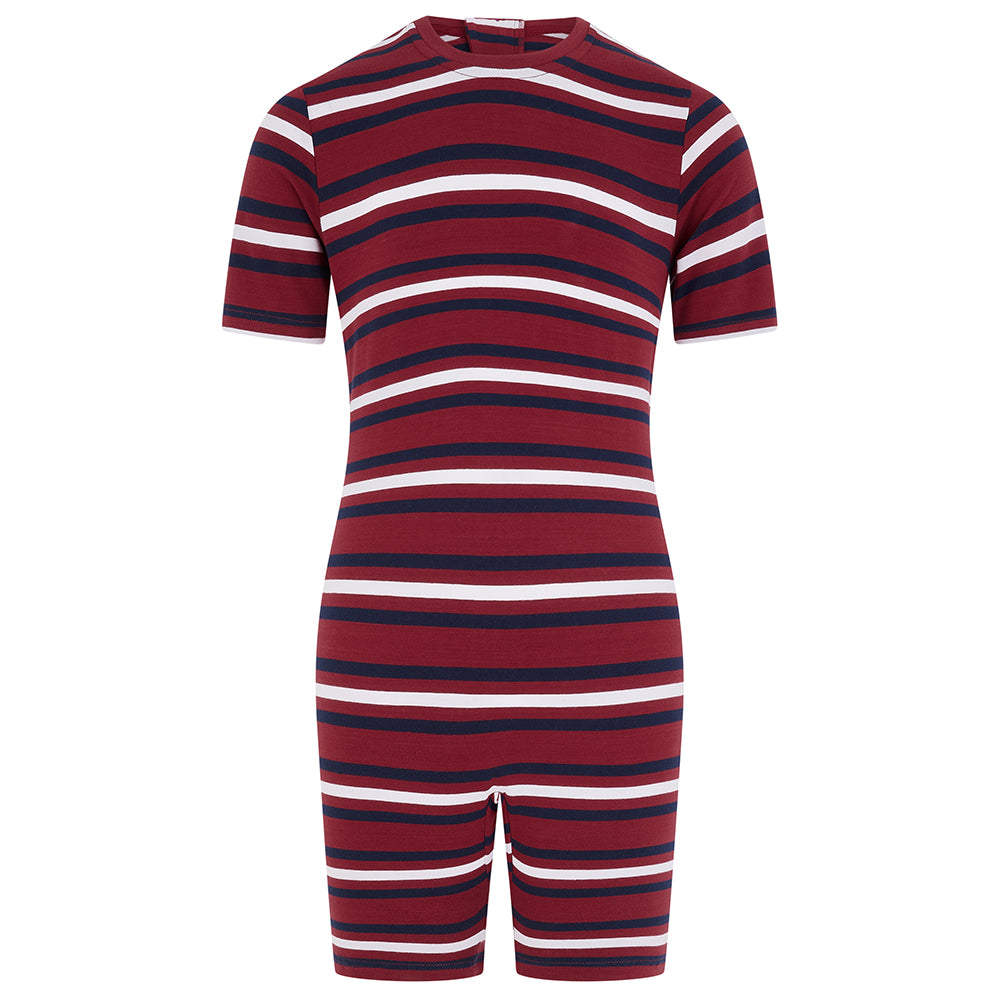 KayCey® Signature Stripes Short Sleeve Knee Length Zip Back Jumpsuit