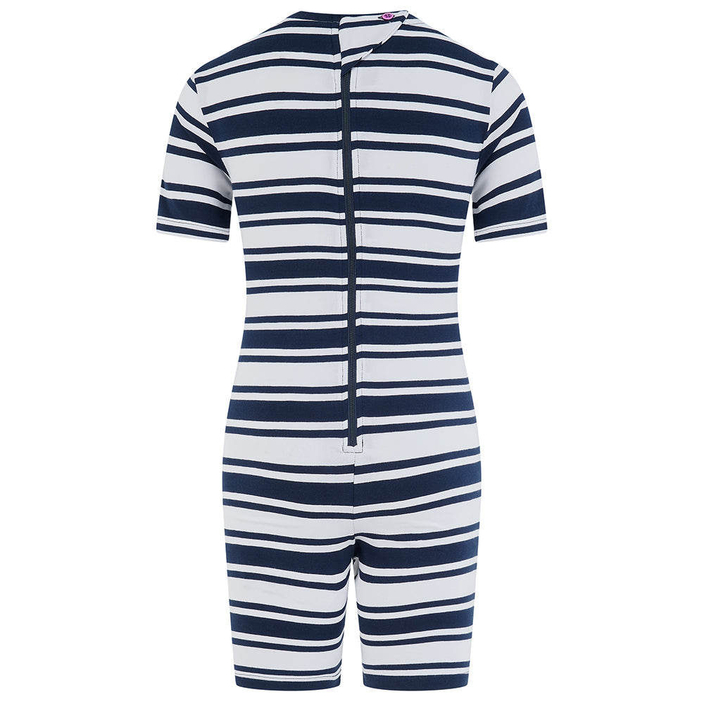 KayCey® Signature Stripes Short Sleeve Knee Length Zip Back Jumpsuit