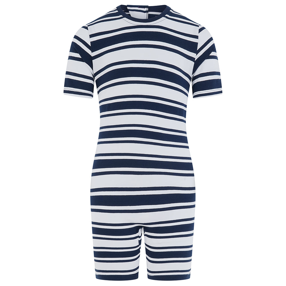 KayCey® Signature Stripes Short Sleeve Knee Length Zip Back Jumpsuit
