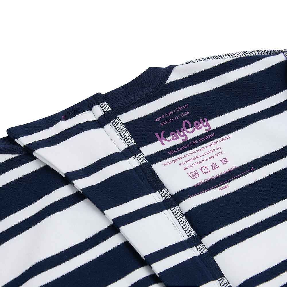 KayCey® Signature Stripes Short Sleeve Knee Length Zip Back Jumpsuit