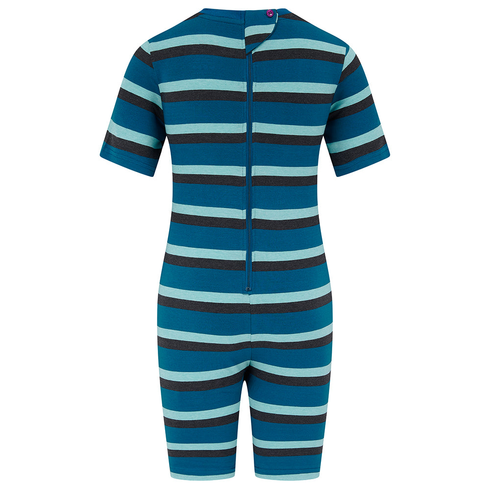 KayCey® Signature Stripes Short Sleeve Knee Length Zip Back Jumpsuit