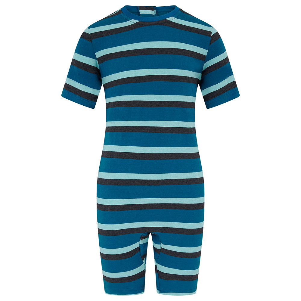 KayCey® Signature Stripes Short Sleeve Knee Length Zip Back Jumpsuit