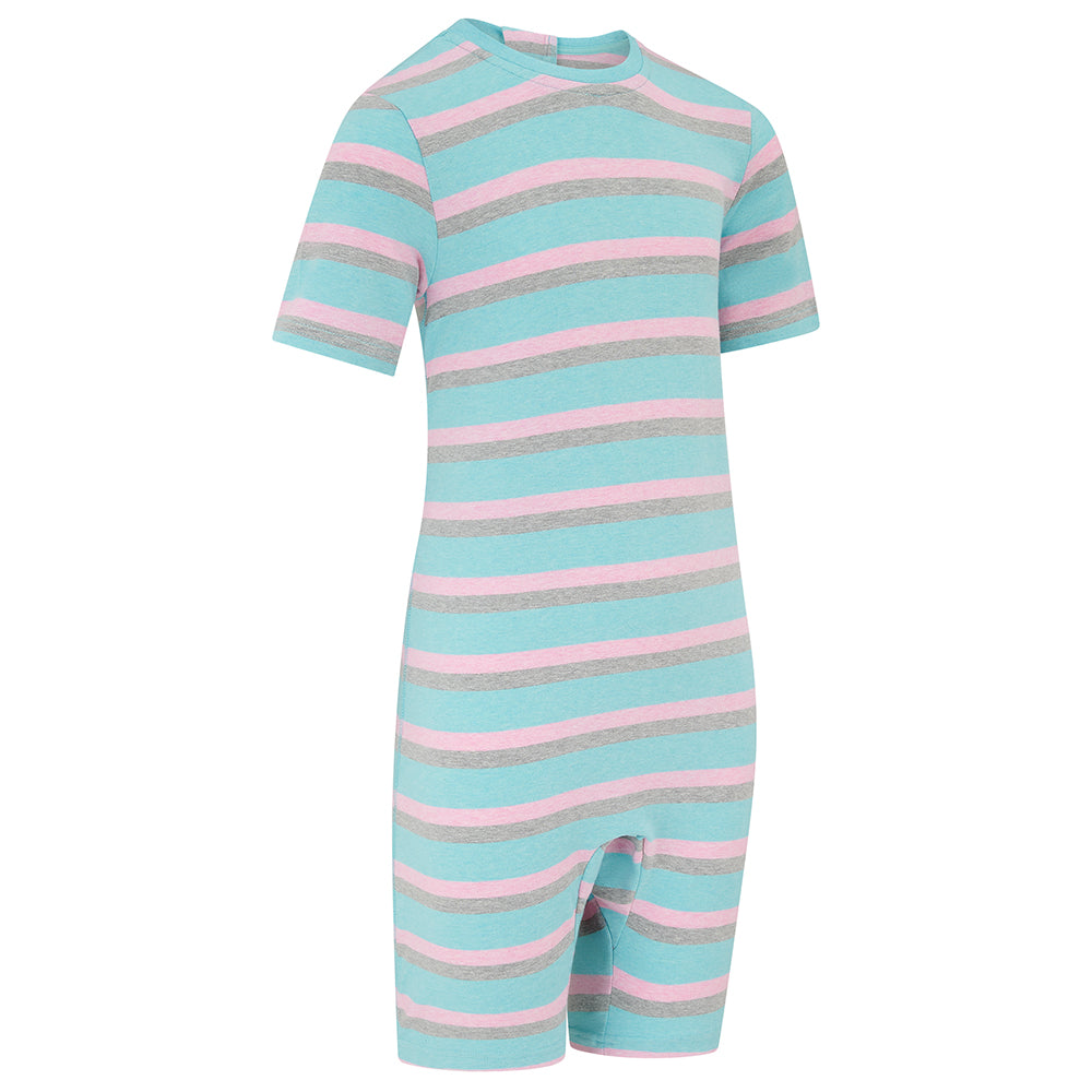 KayCey® Signature Stripes Short Sleeve Knee Length Zip Back Jumpsuit