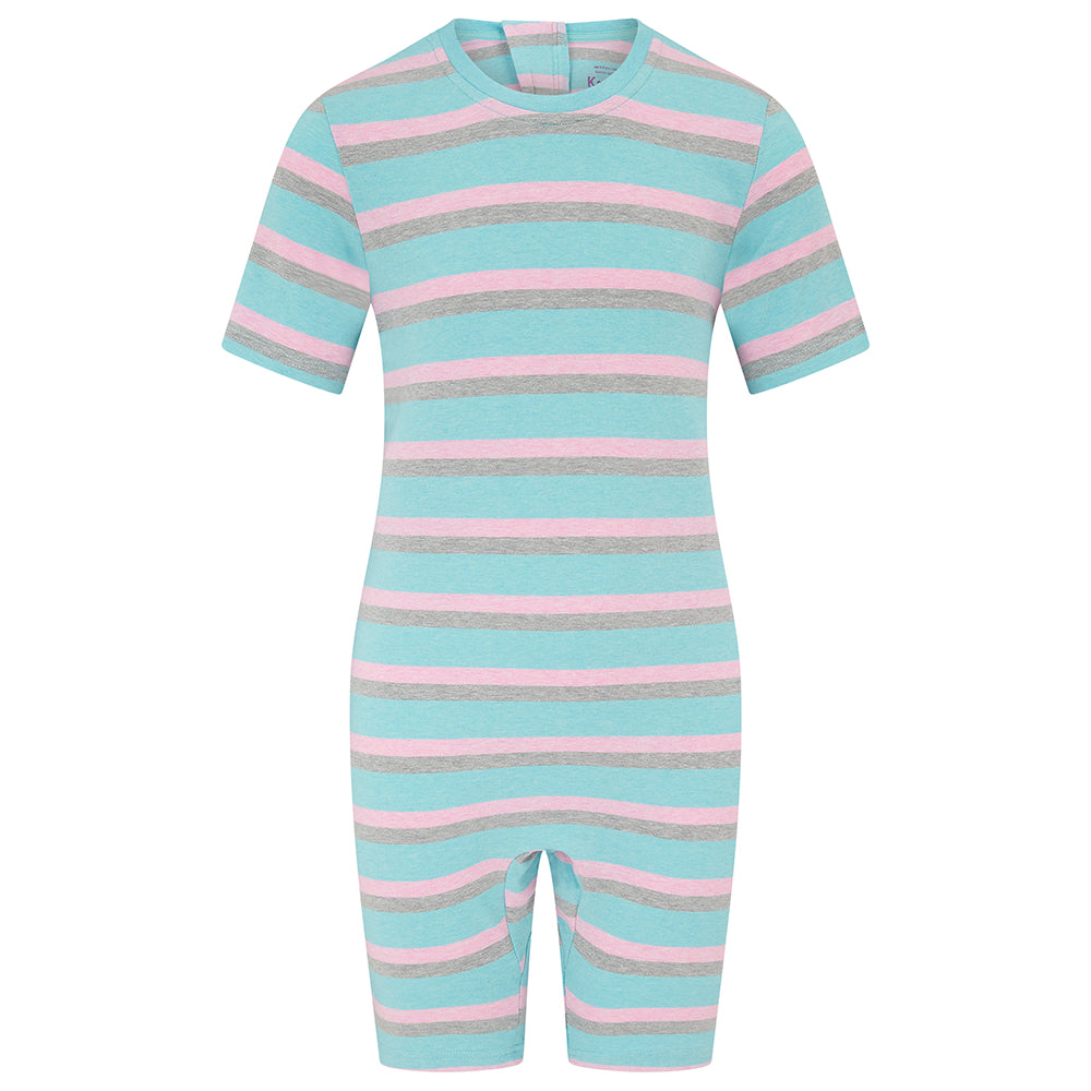 KayCey® Signature Stripes Short Sleeve Knee Length Zip Back Jumpsuit