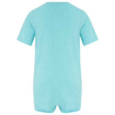 Jelly Mint/Turquoise short-sleeved short-legged poppervest. Showing back, against a white background