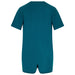 Teal short-sleeved short-legged poppervest. Showing back, against a white background