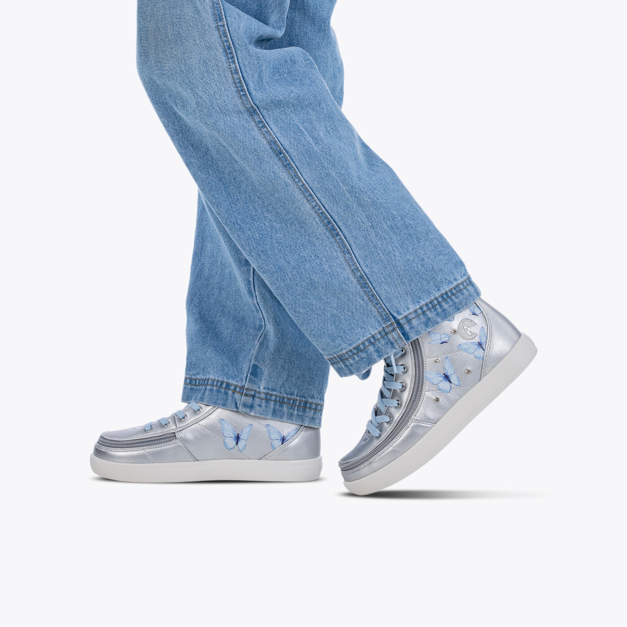 Billy Footwear (Kids) - High Top Silver Butterfly Shoes