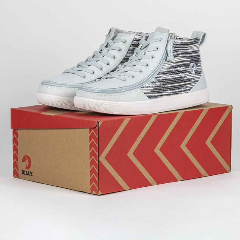 Billy Footwear (Kids) DR Fit - High Top DR Silver Streak Canvas Shoes